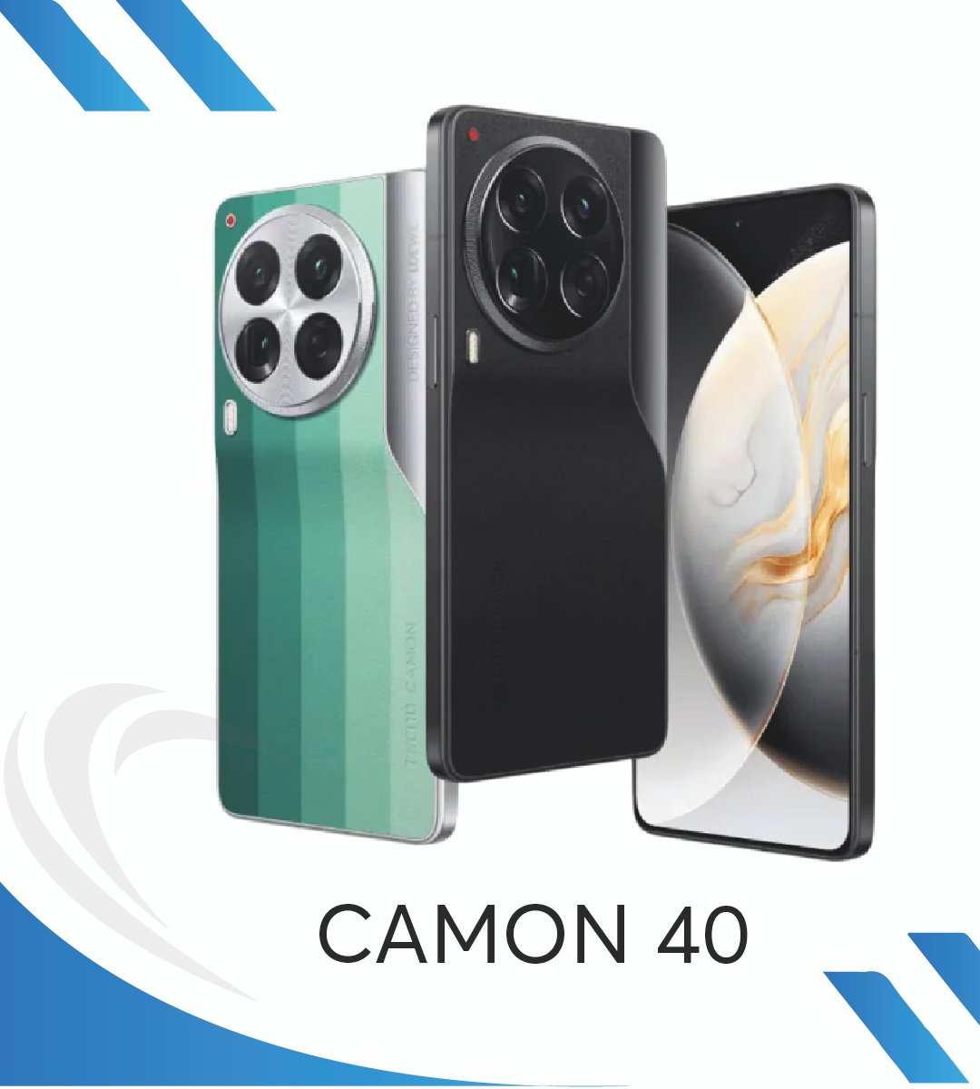 Tecno Camon 40 - modéle noir et turquoise bandés tendance à Dakar et au sénégal